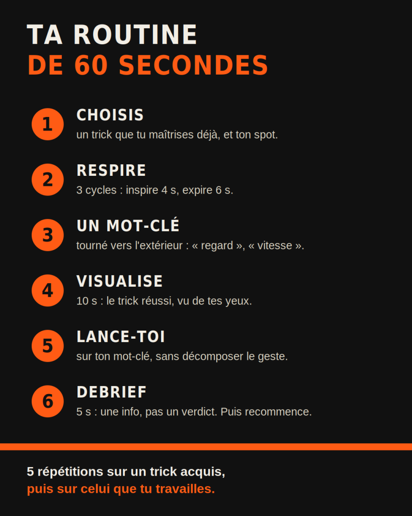 Les six étapes de la routine de 60 secondes avant un trick de skate